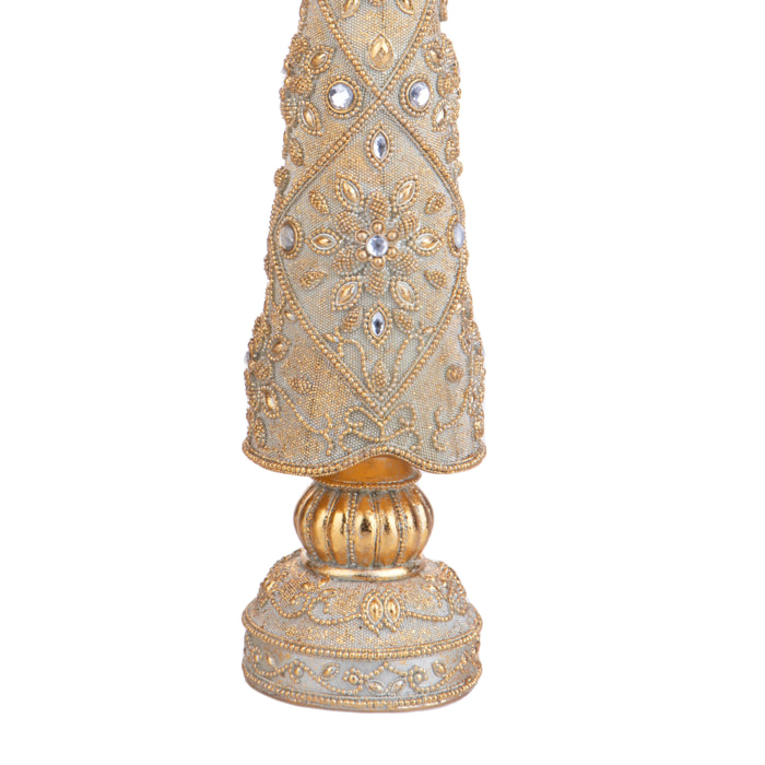 Albero Cono con Diamanti e Decori - Pezzi 1 - 10x10x46 cm - Colore: Champagne - Bianchi Dino - Articoli Natalizi