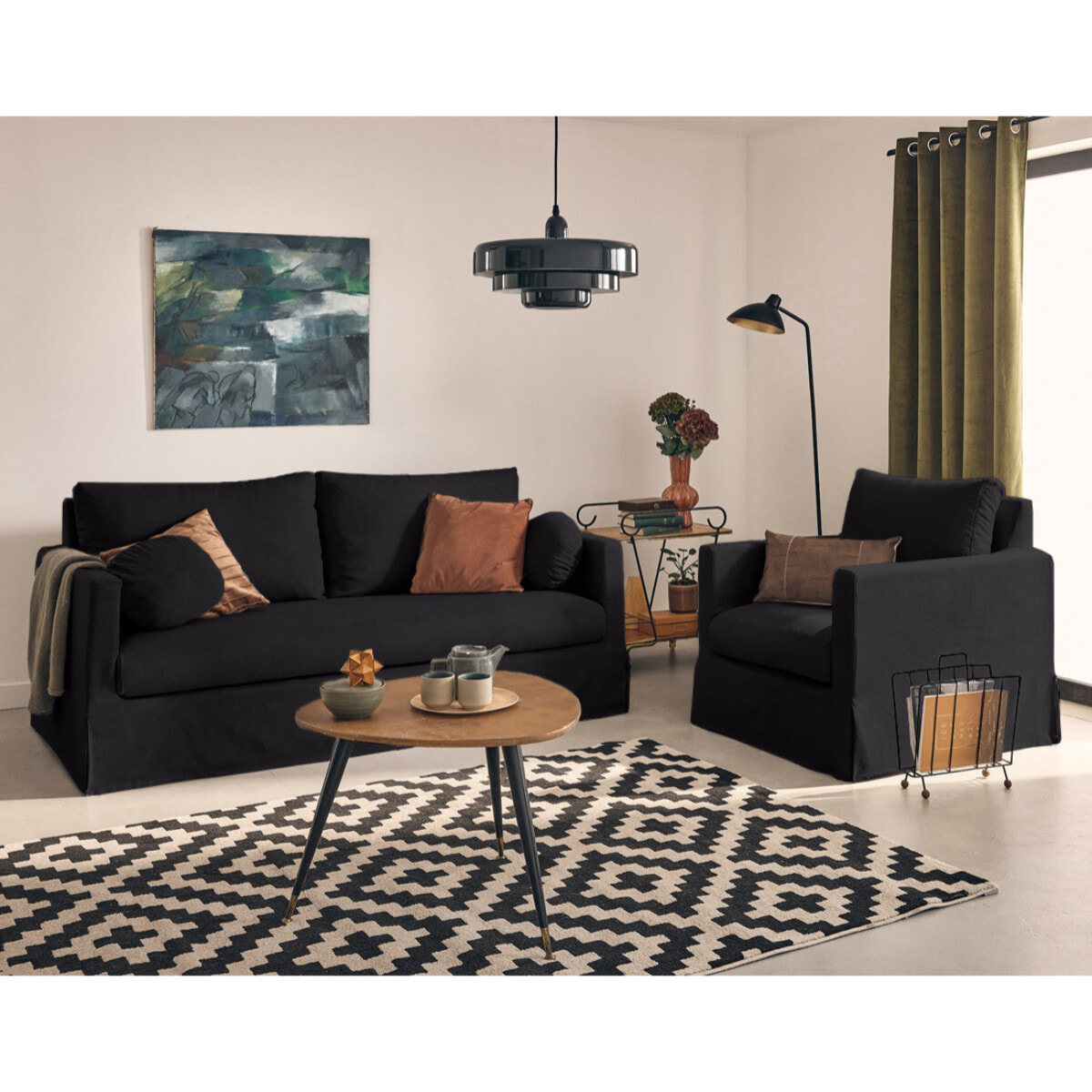 Serena - fauteuil déhoussable en tissu - Noir