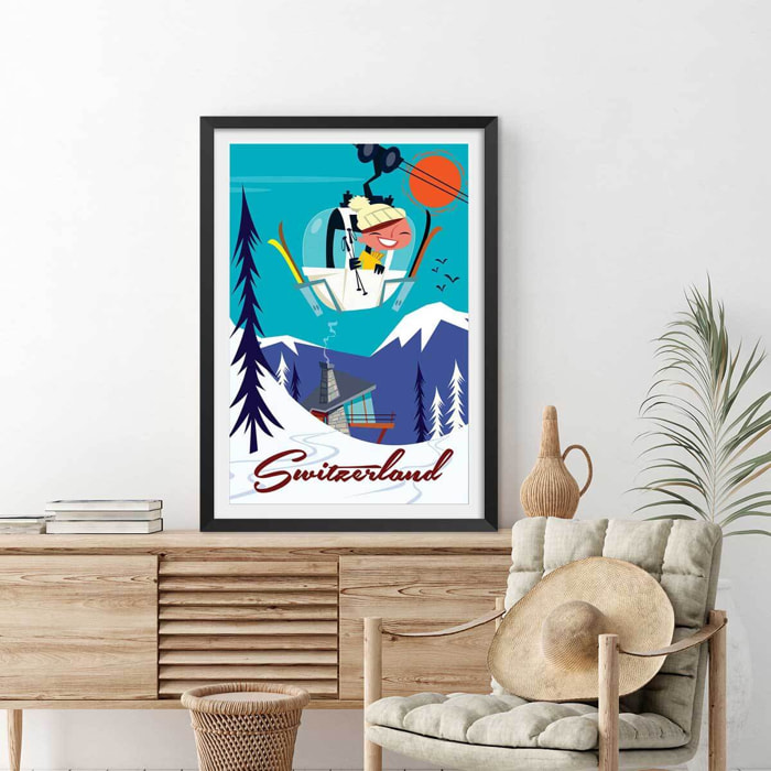 Affiche Voyage en Suisse Affiche + cadre en bois - Noir