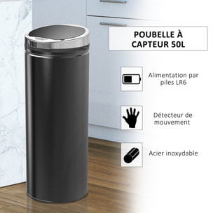 Poubelle automatique détecteur de mouvement 50L bac amovible acier inox. noir