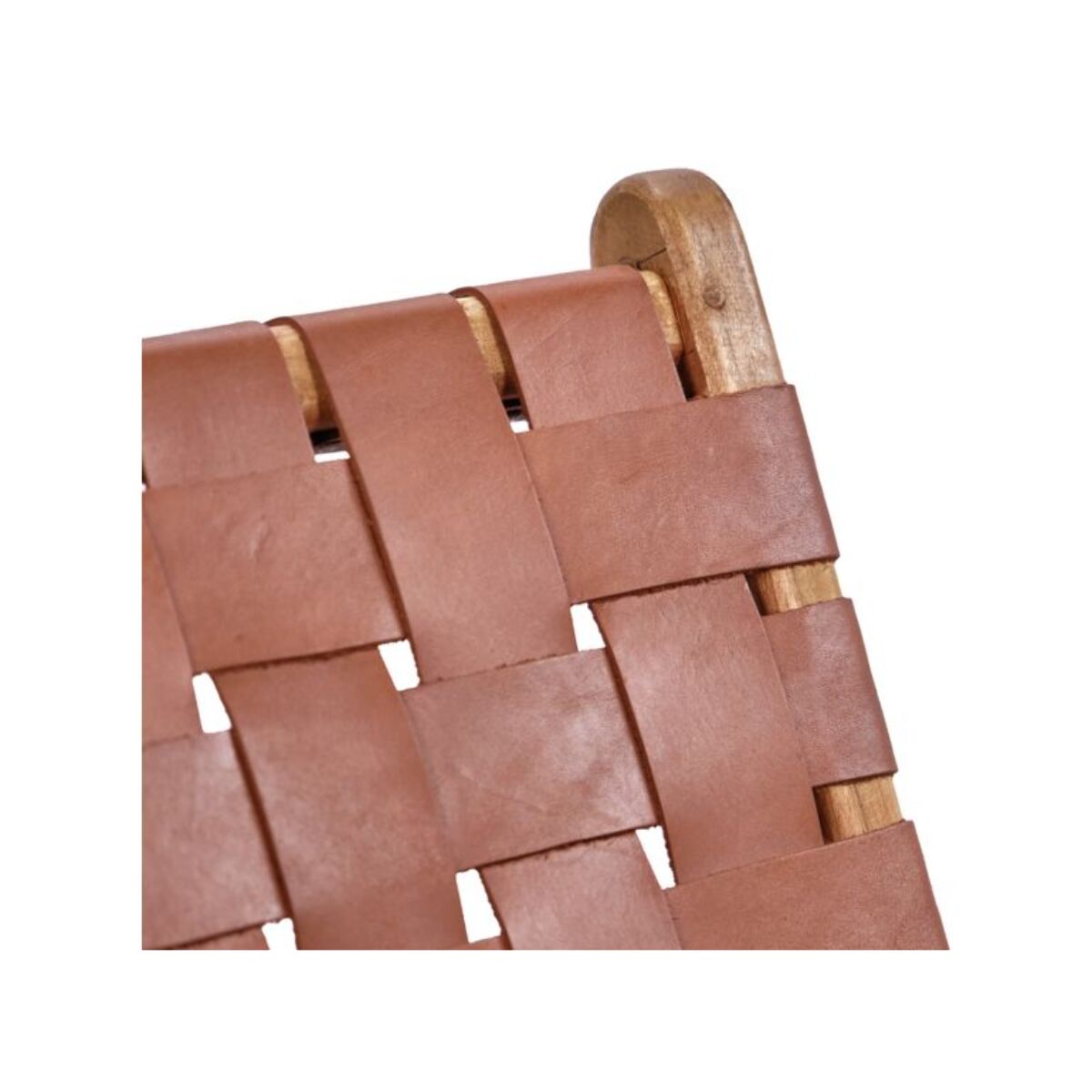 Chaise relax lounge en bois de teck et sangles croisées en cuir - PIOU