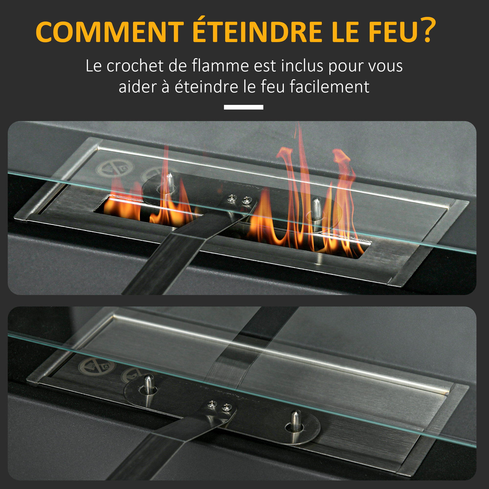 Cheminée bioéthanol murale design Bauhaus - double brûleur 0,85 L - pare-feu verre trempé - acier inox. acier noir