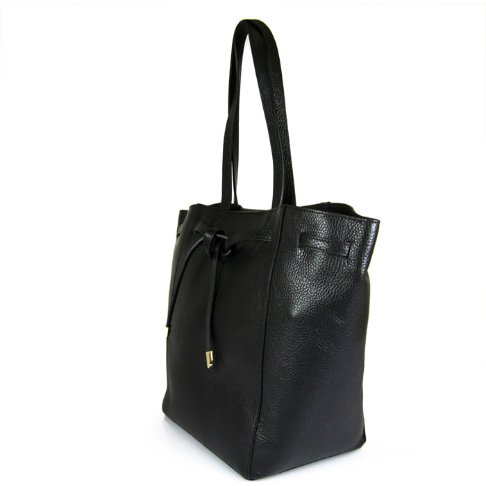 Borsa Donna in vera pelle Made in Italy colore Nero dimensioni cm 41 x 30 x 18