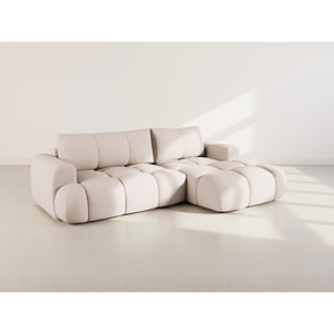 Yulin - Canapé d'angle droit 4 places convertible avec coffre en tissu bouclette - Beige
