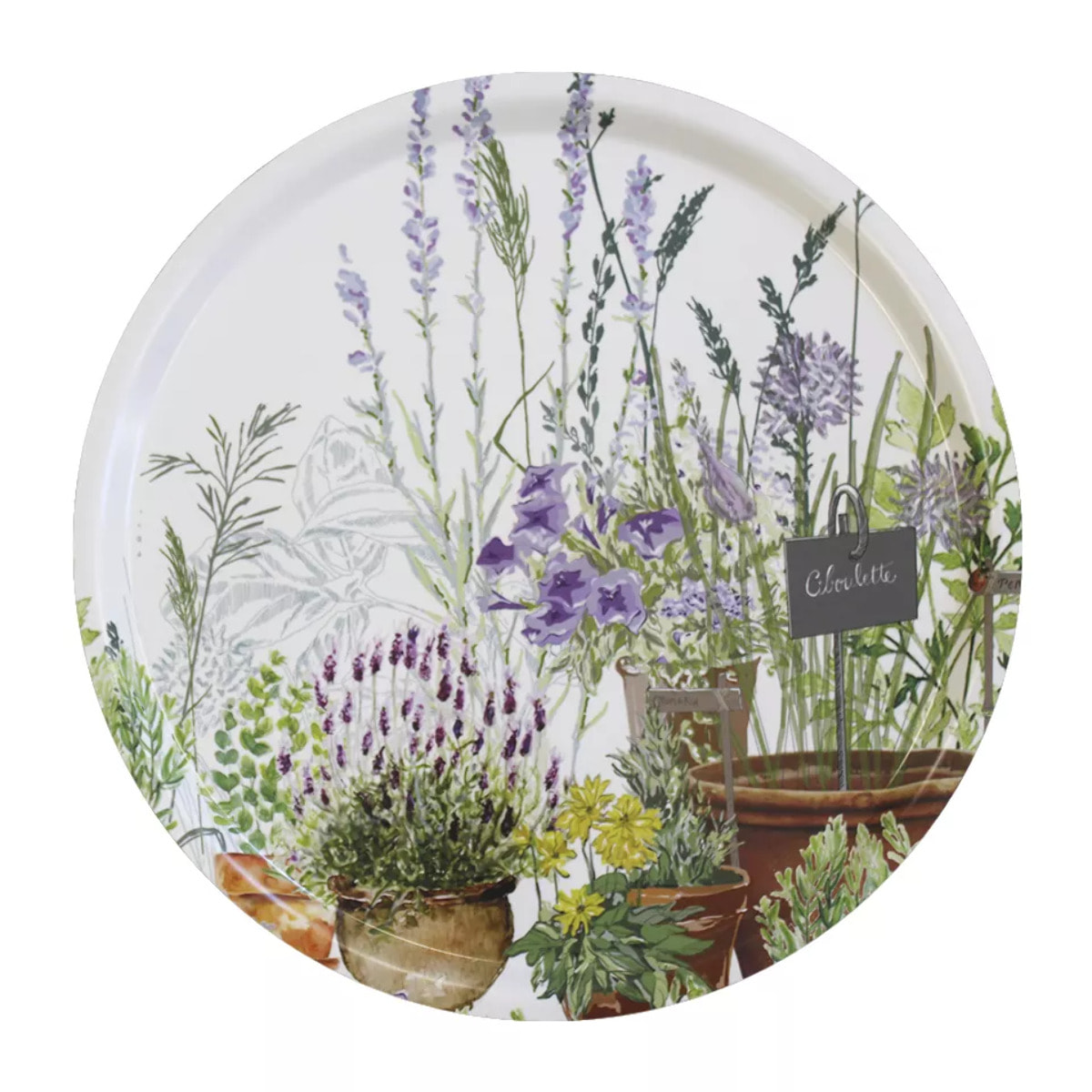 Plateau bois imprimé vert violet Jardin aromatique provence