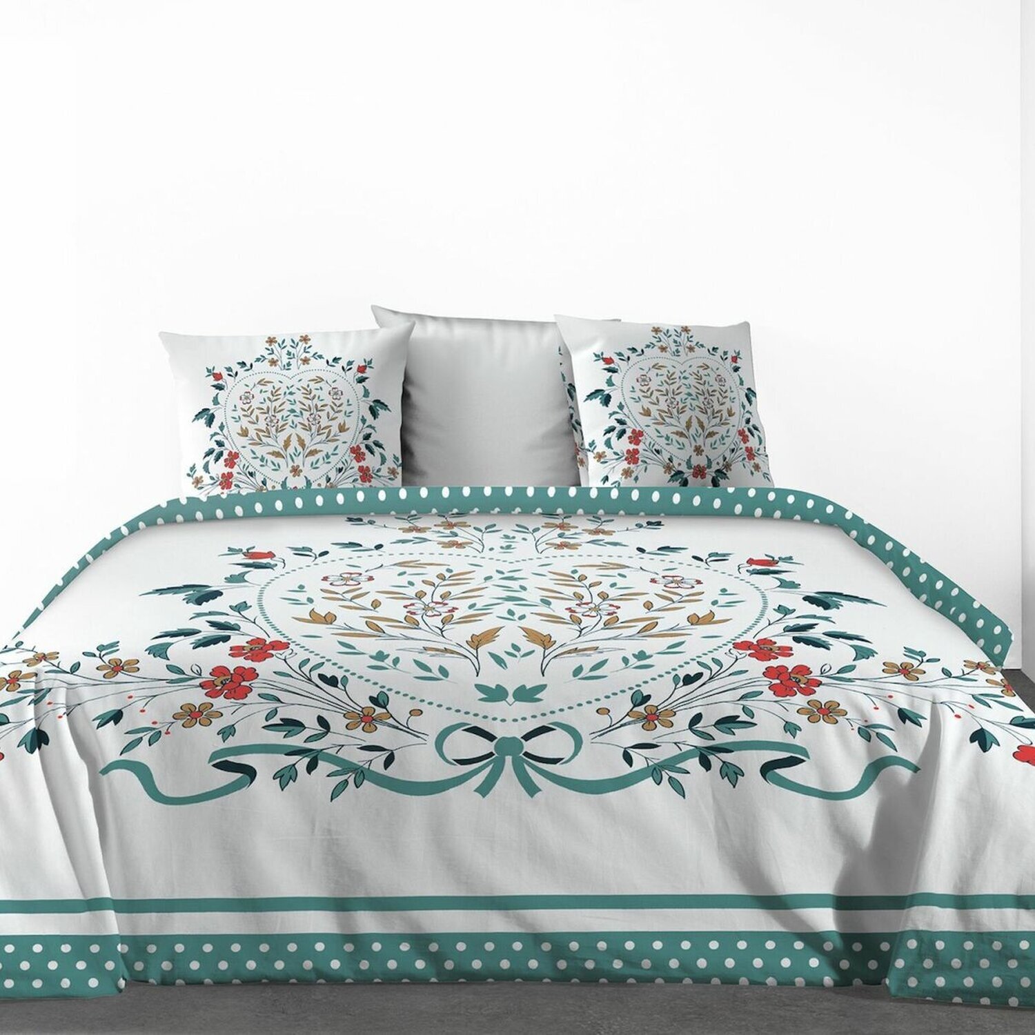 Parure housse de couette 3pcs avec taies oreiller 100% coton 47fils capucine