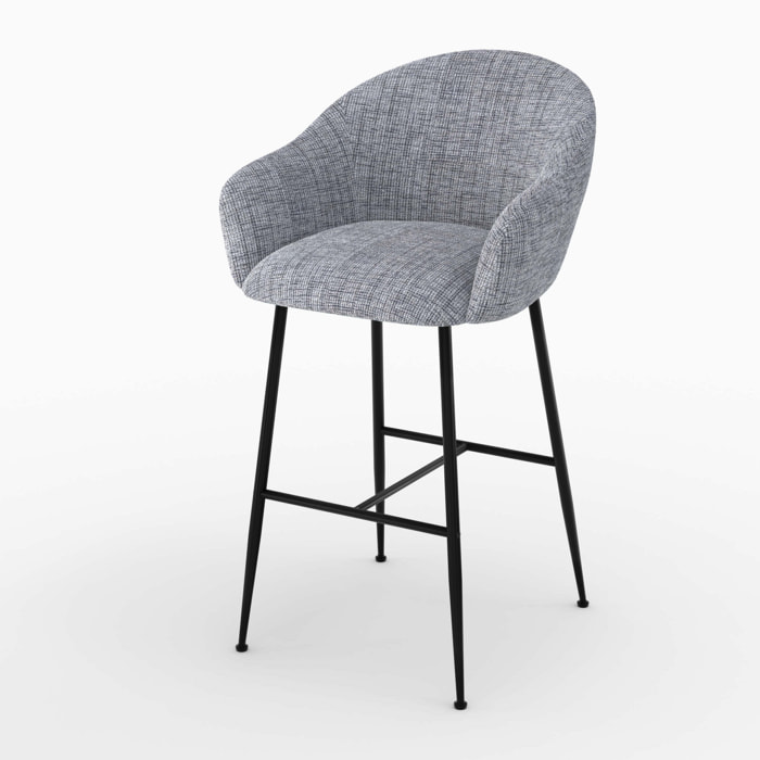 Chaise de bar en tissu gris chiné 76 cm - Socky