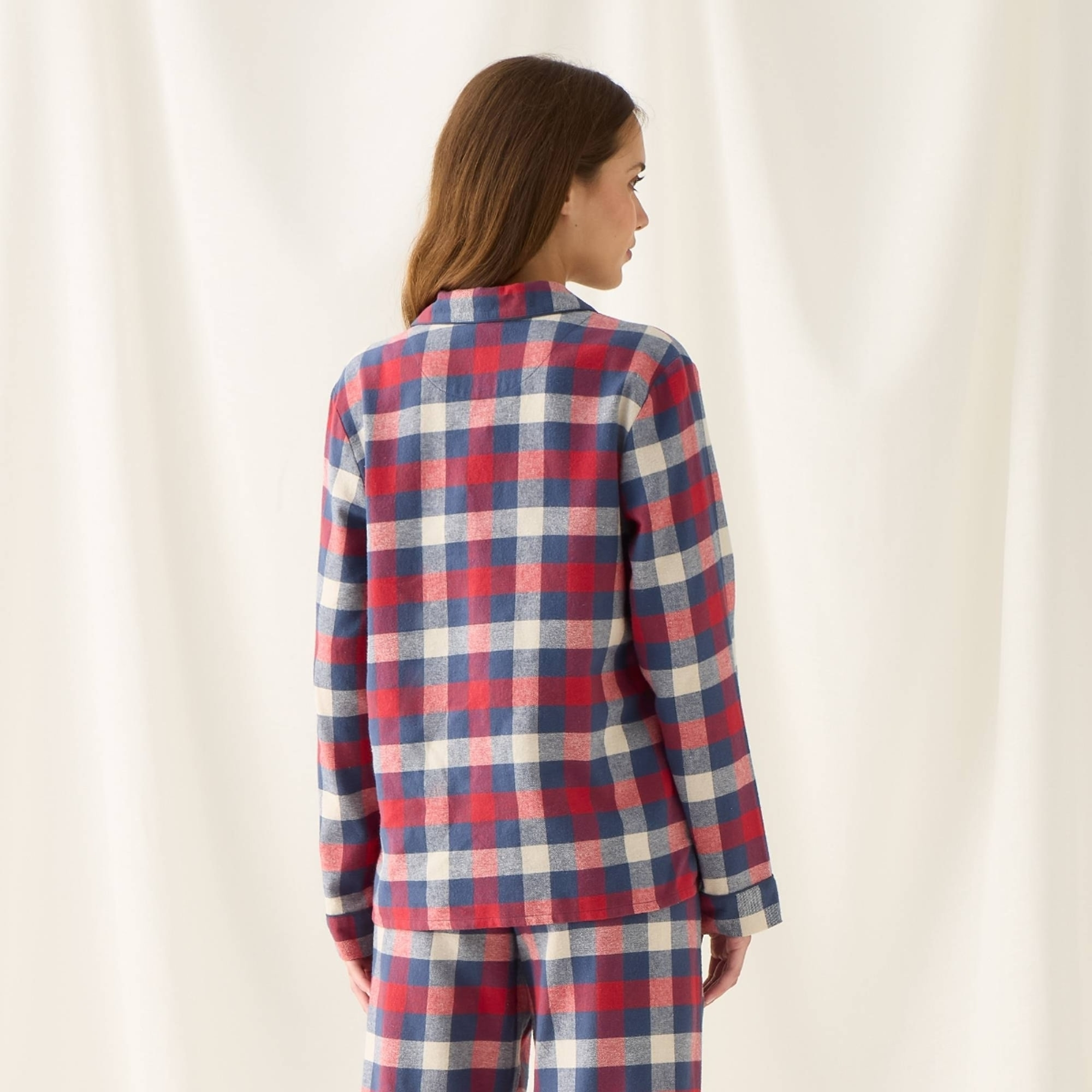Camisa de algodón franela con cuadros Neusa color marfil crudo 100% Algodón