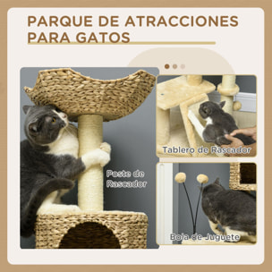 Árbol Rascador para Gatos de 116 cm Torre para Gatos Interior con Postes para Rascar Cama Cueva de Espadañas Rampa y Bolas 45x40x116 cm Beige