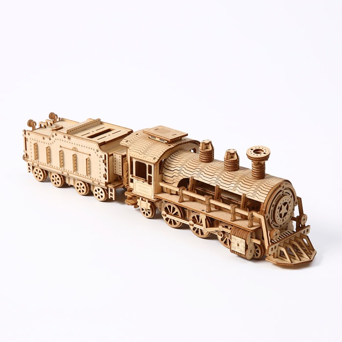 Modello di Legno 3D, design di Treno a vapore con movimento meccanico. 282 pezzi.