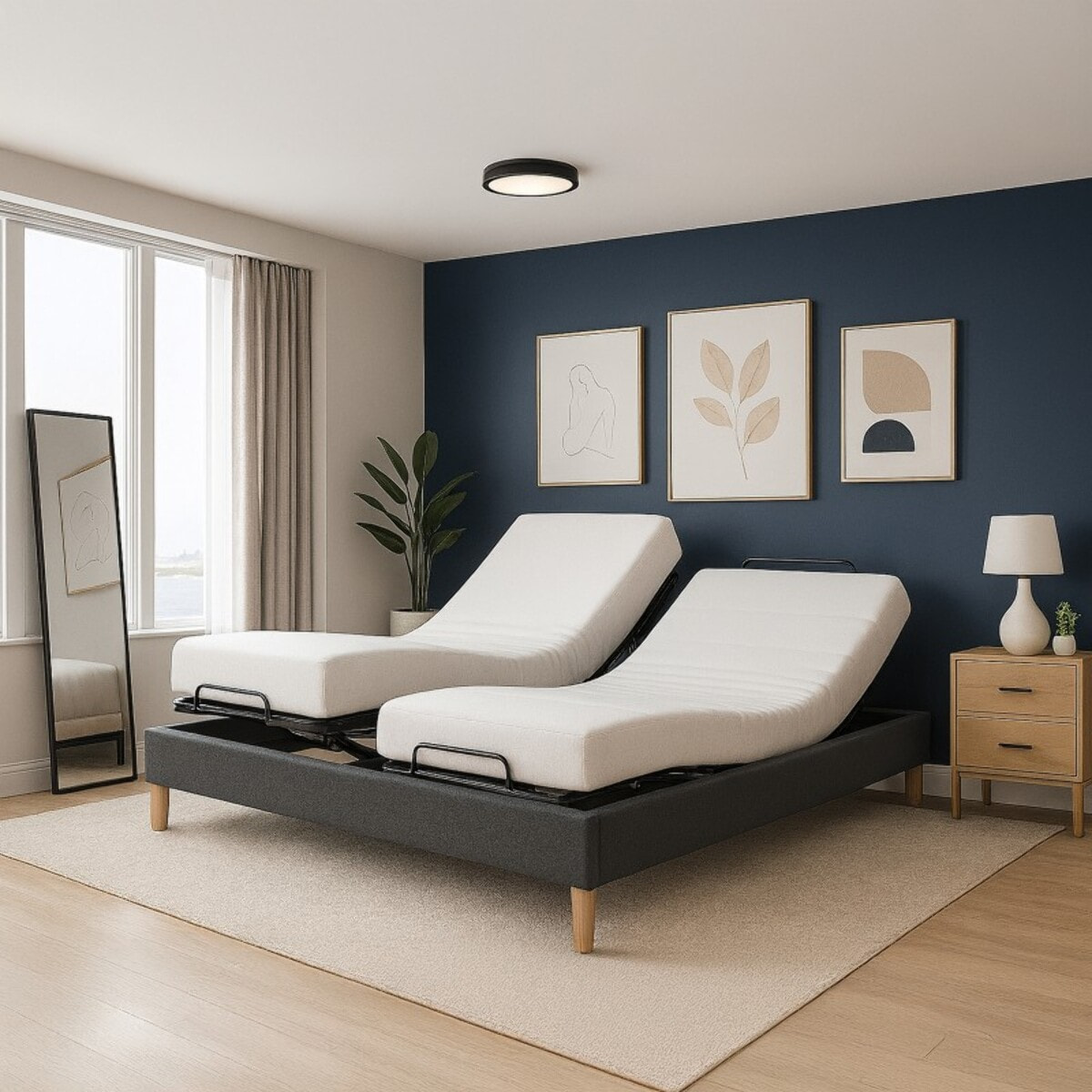 Ensemble literie orthopédique électrique à plots & matelas mémoire de forme| Sommier 100% plots | Contours de lit inclus | Moteur et Télécommande inclus