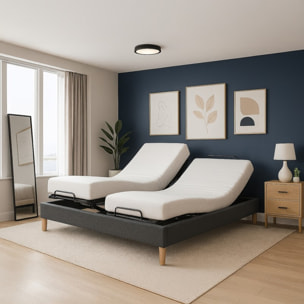Ensemble literie orthopédique électrique à plots & matelas mémoire de forme| Sommier 100% plots | Contours de lit inclus | Moteur et Télécommande inclus