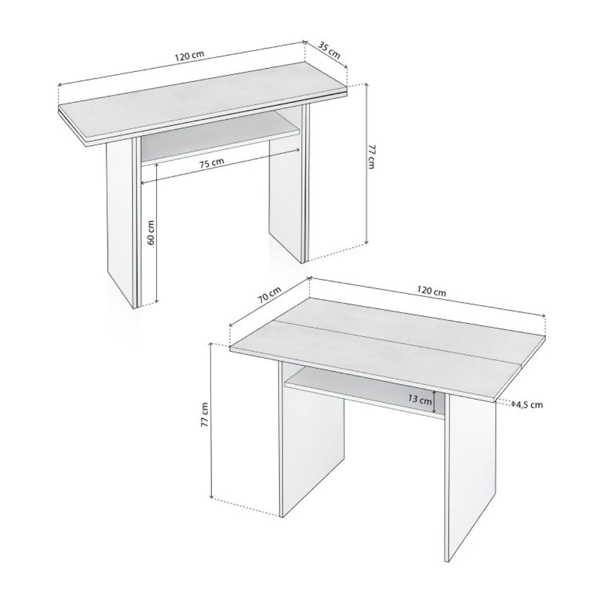 Mesa consola extensible Verti Blanco Artik (Blanco Mate) - Gris Cemento