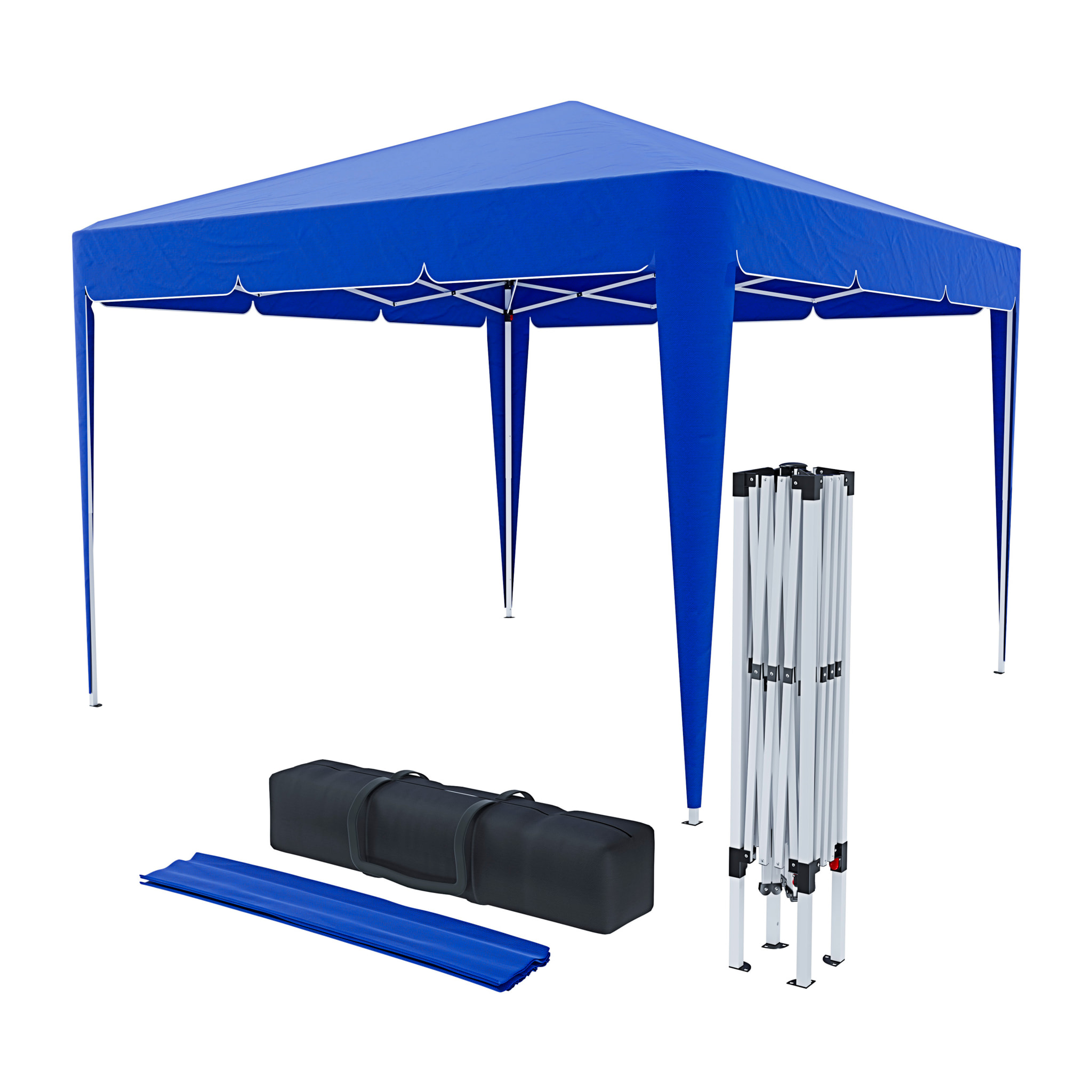 Gazebo Pieghevole Impermeabile 3 x 3 M Da Giardino Con 4 Sacche Pesi Sacca Trasporto Chiusura Fisarmonica Struttura Acciaio Copertura 160 gr/m² Blu