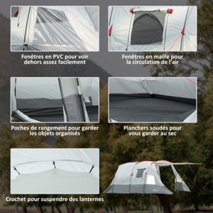Tente de camping familiale 6-8 personnes - portes, fenêtres, sac de transport - dim. 5,1 x 2,4 x 1,8 cm - gris clair