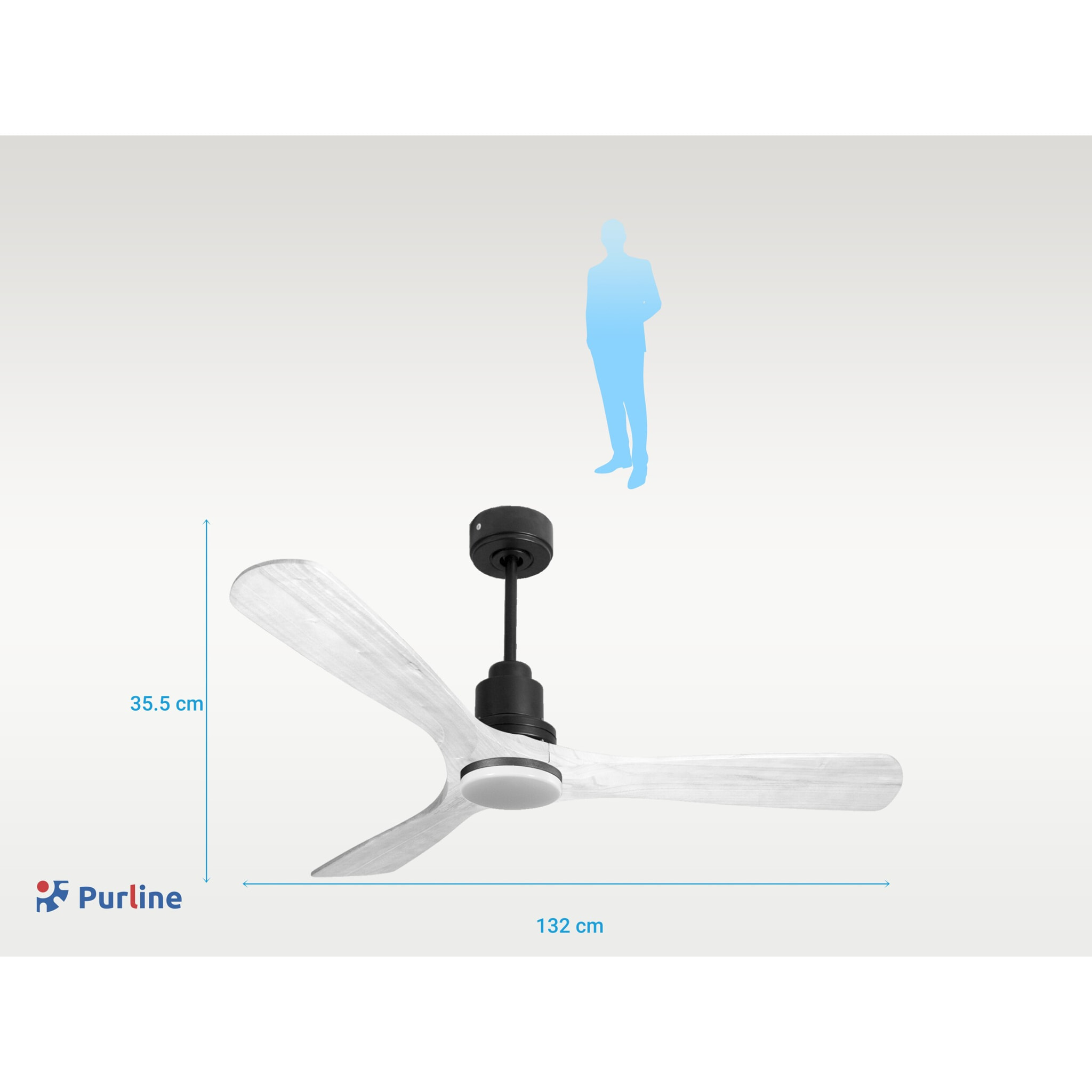 Ventilador de techo Modo Invierno/Verano Termostato Dimable Wifi Motor DC Techos Inclinados Mando a Distancia Luz tres tonos Hypersilence Memoria Vendible Shopify (AUTOMATICO) NusaD132C04LED64642 PURLINE