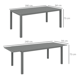 Table de jardin extensible 6-8 personnes dim. 180/240L x 94l x 73H cm alu gris