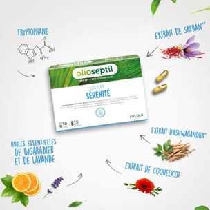 OLIOSEPTIL - Gélules Sérénité - Stress & Humeur - Huiles Essentielles, Ashwagandha, Safran & Tryptophane -  Extraits de Plantes Sèches - Équilibre Émotionnel - 15 Jours - Sans Gluten