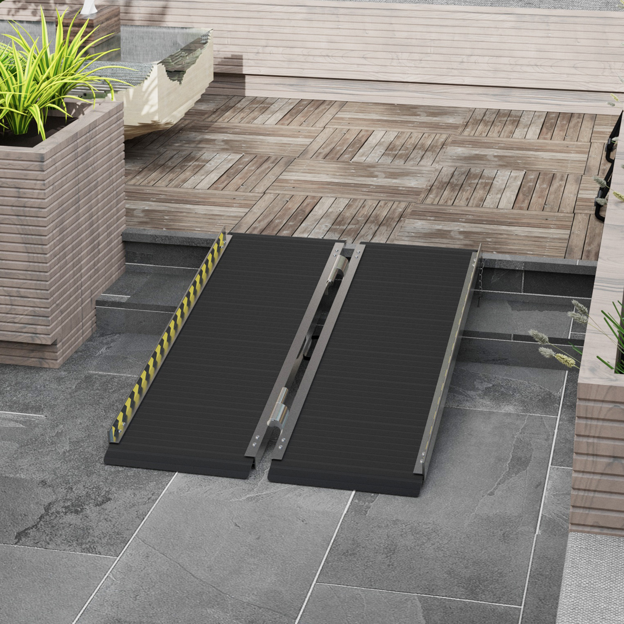 Rampa para Sillas de Ruedas Plegable de Aleación de Aluminio 91/122 cm Rampa Portátil con Adhesivos Reflectantes Carga 272 kg