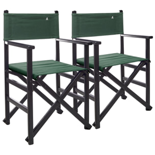 Set de 2 sillones director plegables estructura color wengué con lona color verde oscuro