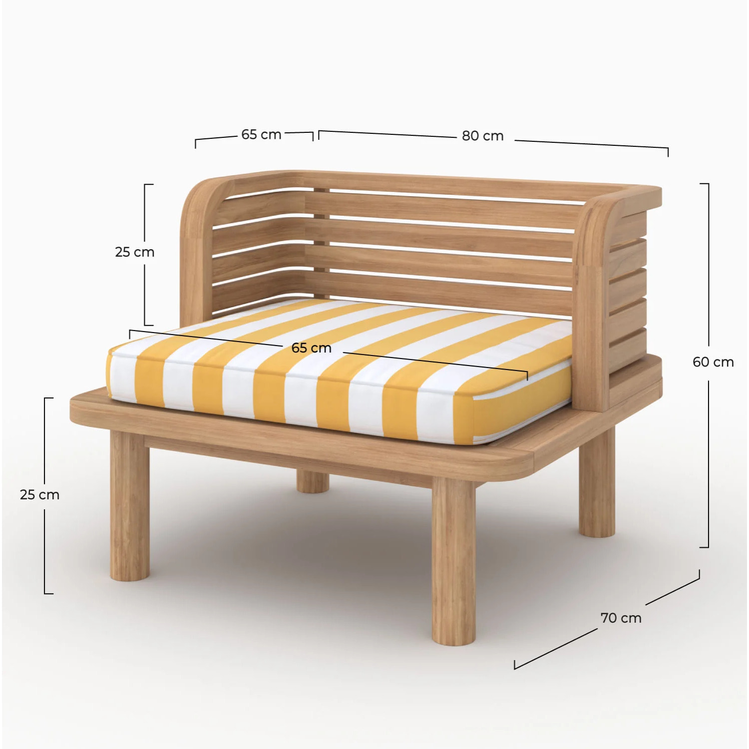 Fauteuil de jardin en teck massif et coussin rayé jaune - Kilda