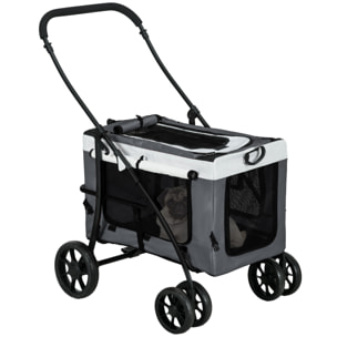 Carrito para Perros 2 en 1 Cochecito para Perros Pequeños Plegable Cochecito para Mascotas con Vagón Desmontable 4 Puertas con Cremallera 2 Correas de Seguridad y Cojín Gris