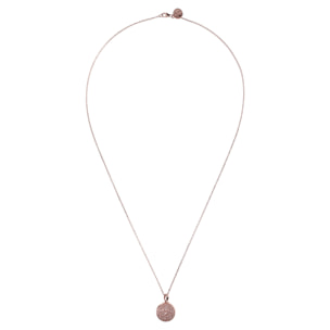 Collana Lunga Catena Forzatina con Pendente Tondo in Pavé di Cubic Zirconia Rosa