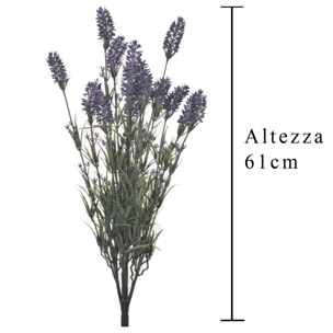 Lavanda con 15 fiori - Pezzi 6 - 13X61X13 - Colore: Viola - Bianchi Dino - Fiori Artificiali