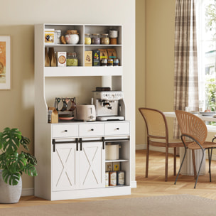 Alacena de Cocina Mueble Auxiliar de Cocina con 2 Puertas Corredizas 3 Cajones Encimera para Microondas y Estantes Ajustables Estilo Granja Blanco 93,5x40x180 cm