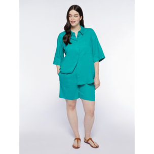 Fiorella Rubino - Pantaloni corti in lino e viscosa - Verde acqua