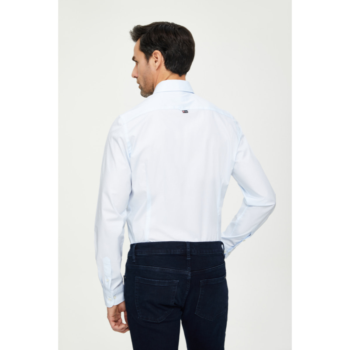 Camicia Uomo 1 Bottone Button Down Slim Popeline Stretch Unito Celeste