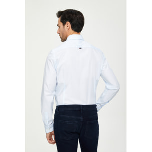 Camicia Uomo 1 Bottone Button Down Slim Popeline Stretch Unito Celeste