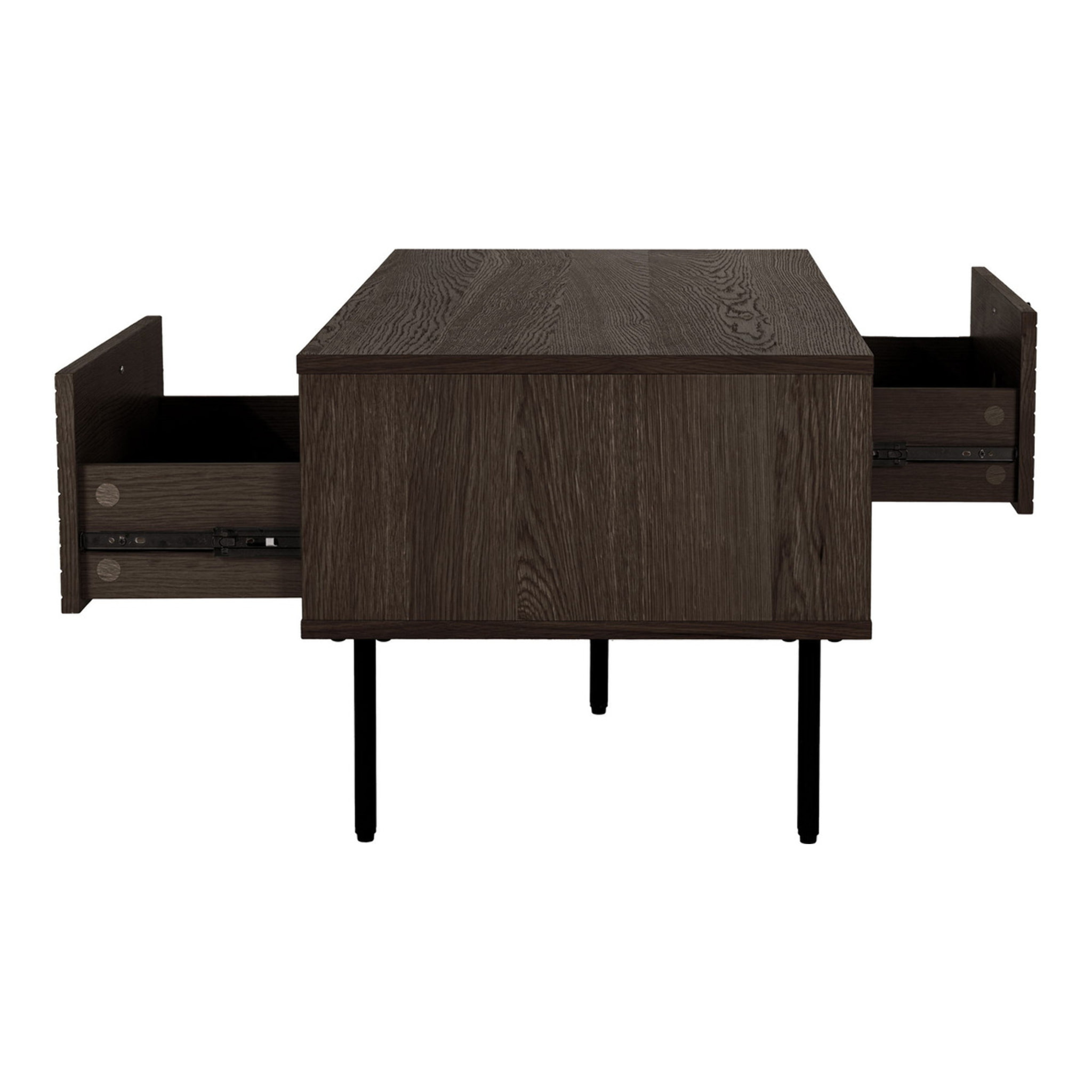 Tavolino da Caffè Kyoto Rovere Fumé con 2 Cassetti e Gambe Nere — 100×50×45 cm