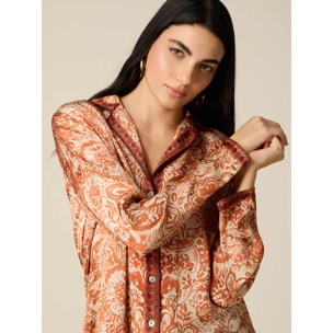 Oltre - Camicia in raso di viscosa fantasia - Arancione