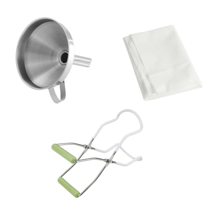 3 ustensiles pour confiture avec pince à bocaux, entonnoir et tissu filtrant Dr Oetker