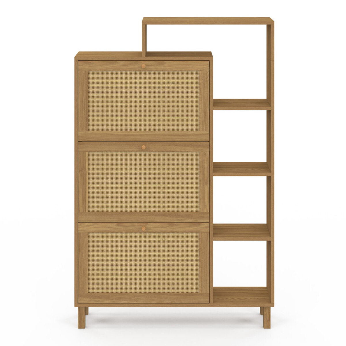 Meuble à chaussures Erin 3 portes en cannage avec étagères - 18 paires