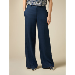 Oltre - Pantaloni wide leg in lino - Blu