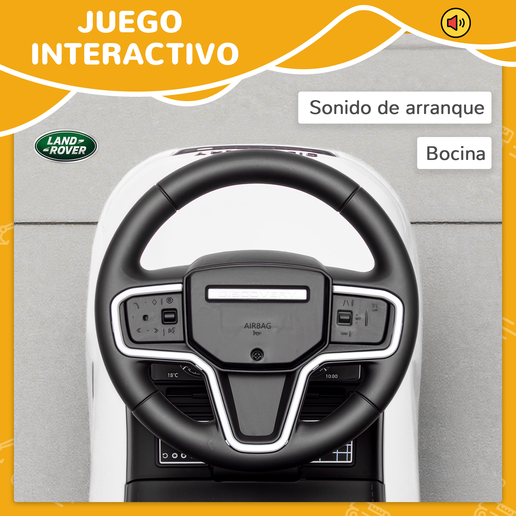 Coche Correpasillos con Licencia de Land Rover, Correpasillos para Niños de 18-36 Meses con Almacenaje, Volante, Bocina, Sonidos de Motor, 65,5x28x42 cm, Blanco