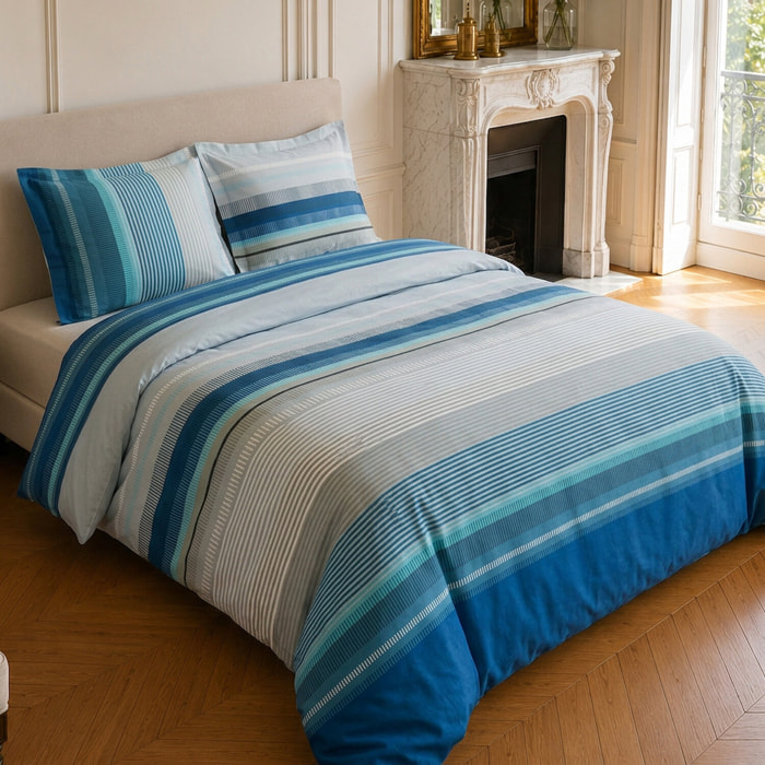 Parure housse de couette 100% microfibre rayures - BINGO