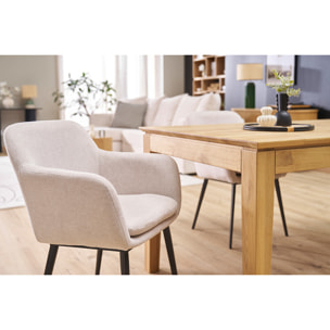 Chaises en tissu effet velours texturé beige et métal noir (lot de 2) AMIKA