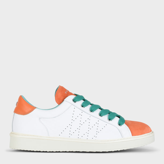 ZAPATO CON CORDONES HOMBRE P01 DE PIEL Y ANTE BLANCO NARANJA VERDE PEPPER