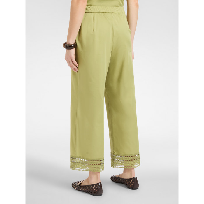 Elena Mirò - Pantalones mezcla de algodón con encaje - Verde claro