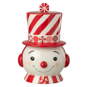 J-Line pot de conservation Bonhomme De Neige + Chapeau Dolomite - céramique - rouge/blanc