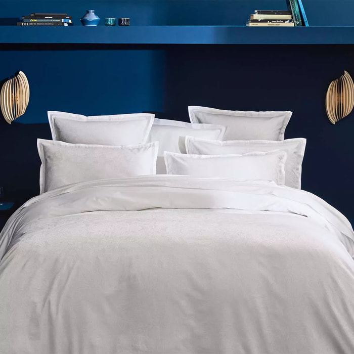 Housse de couette satin de coton motif jacquard blanc Alexandria diamant