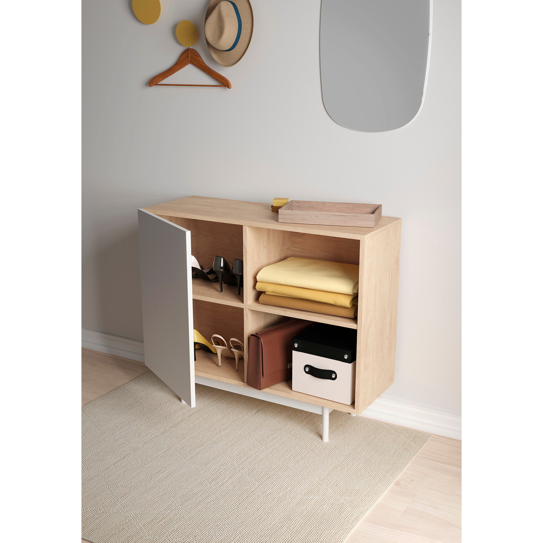 Aparador 1 puerta Printed roble y blanco 78x90x34 cm