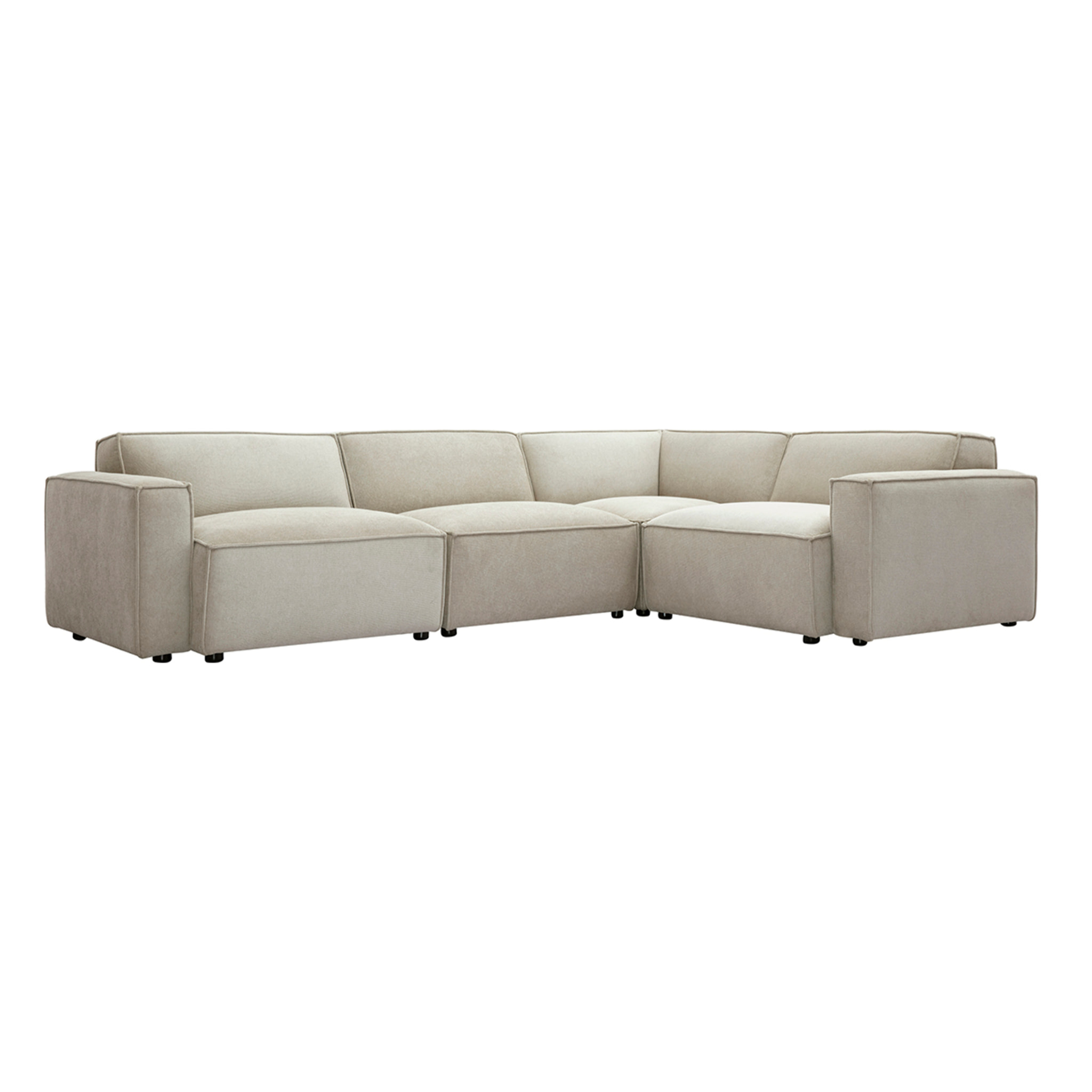 Canapé d'angle modulable 5 places en tissu effet velours texturé beige SPLIT