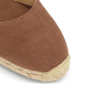 Alpargata de cuña 6 cm en lona de algodón con cintas al tobillo y talonera trenzada