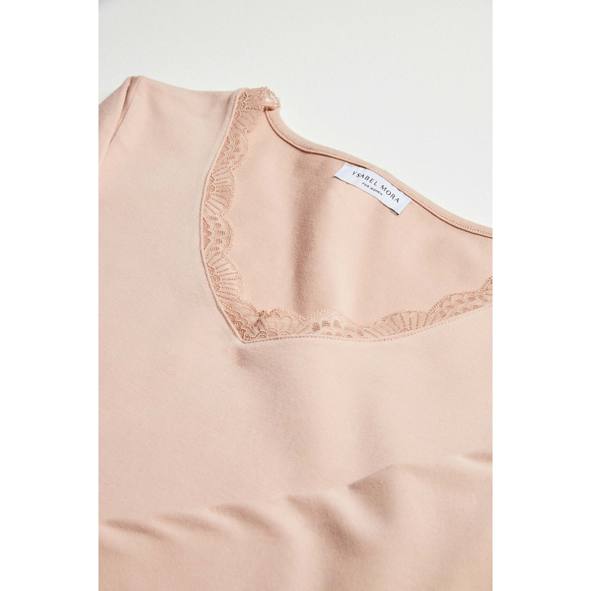 Maglietta lingerie a maniche lunghe in cotone beige