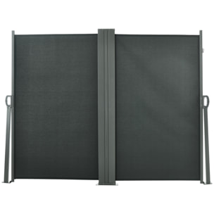 Double store latéral brise-vue paravent rétractable dim. 6L x 1,60H m polyester anti-UV haute densité gris