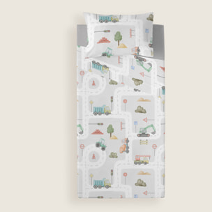 Cool Kids - Juego de Sábanas Estampadas - Infantil - Incluye 1 Funda de Almohada + 1 Sábana Bajera - 100% Algodón - Road